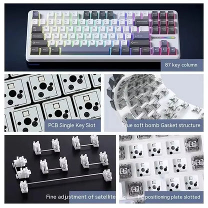 F87Pro Mechanical Keyboard 2.4G/Usb/Bluetooth Tri Mode Wireless 87 Key 5 Layer Silencing Filling Suitable for Gaming+Typing