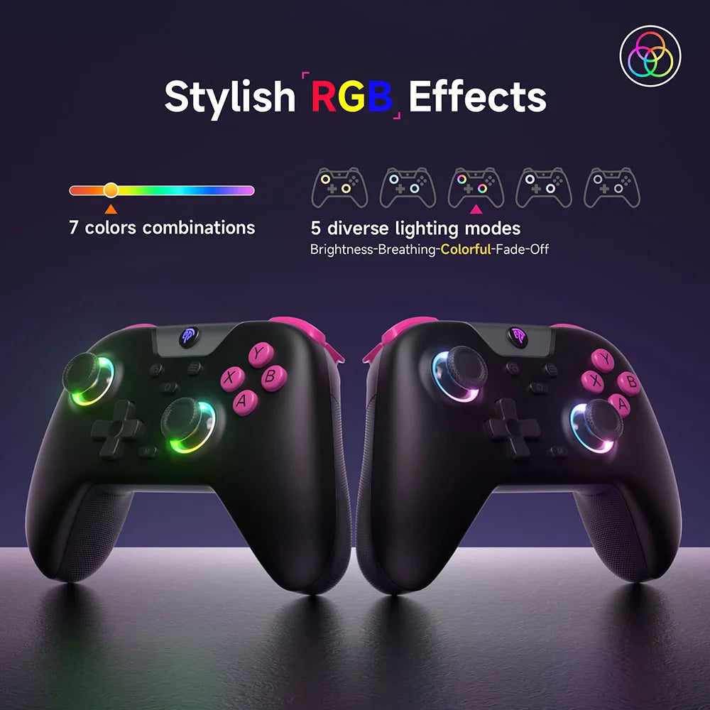 Easysmx X05 Wireless Gamepad Bluetooth Gaming Controller Compatible with Pc/Phone/Switch/ Steam Gamer, RGB Light, Hall Effect