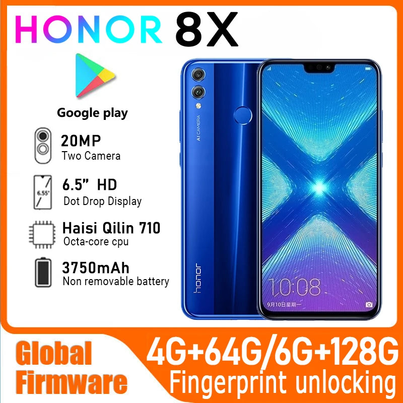 8X Smartphone Global Firmware CPU Haisi Qilin 710 6.5-Inch 3750Mah Rear Camera 20MP Used Phone