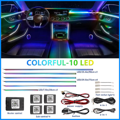 18 in 1 Dual Zone Symphony Streamer Car Ambient Light Interior LED Full Color RGB Neon Acrylic Strip Atmosphere Lighting Kit App