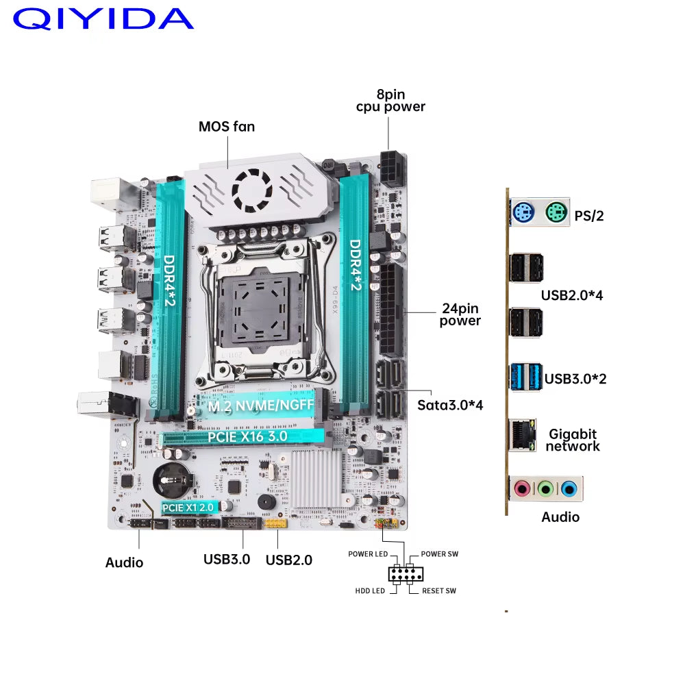 X99 Motherboard D4 TPM2.0 LGA 2011 3 with M.2 Slot Support X99 C612Chip DDR4 Memory SATA3.0 USB3.0 PCI16X