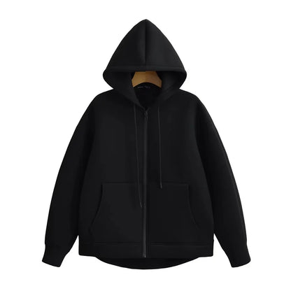Winter New Women'S Zipper Hoodie High Street Unisex Style Double Pockets Oversize Loose Sweatshirts Outerwear Top