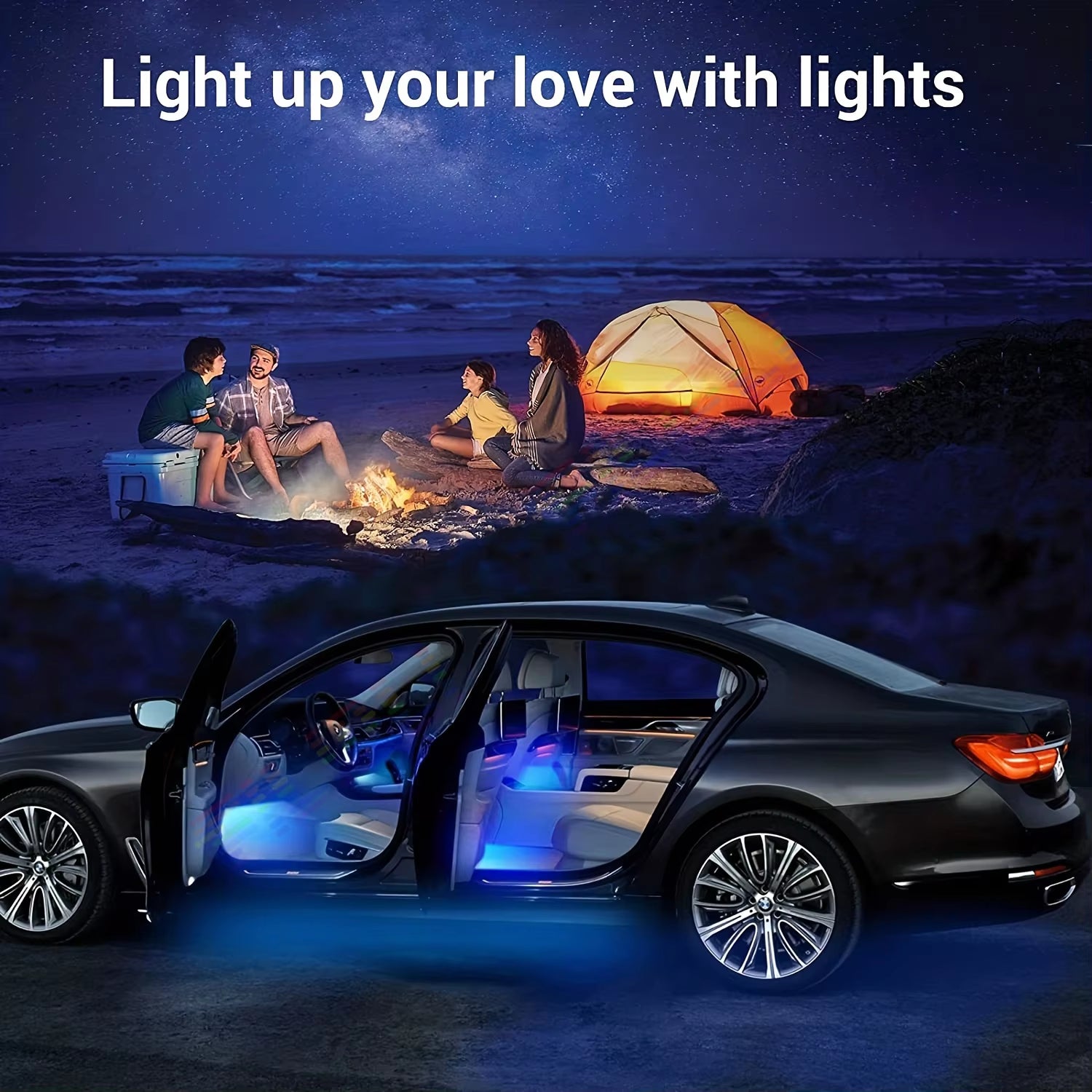 18 in 1 Dual Zone Symphony Streamer Car Ambient Light Interior LED Full Color RGB Neon Acrylic Strip Atmosphere Lighting Kit App