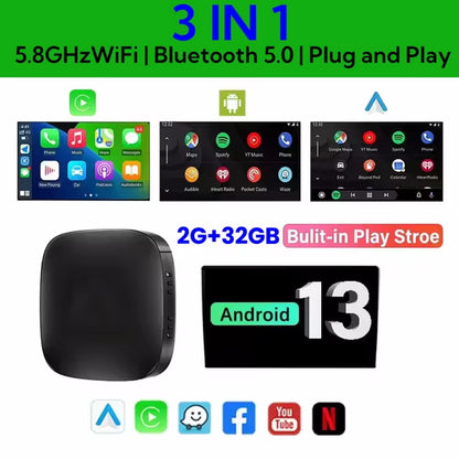 2025 Carplay Smart Ai Box Android Wireless Carplay Android Auto Adapter for Netflix for Youtube Car Intelligent Systems 5Gwifi
