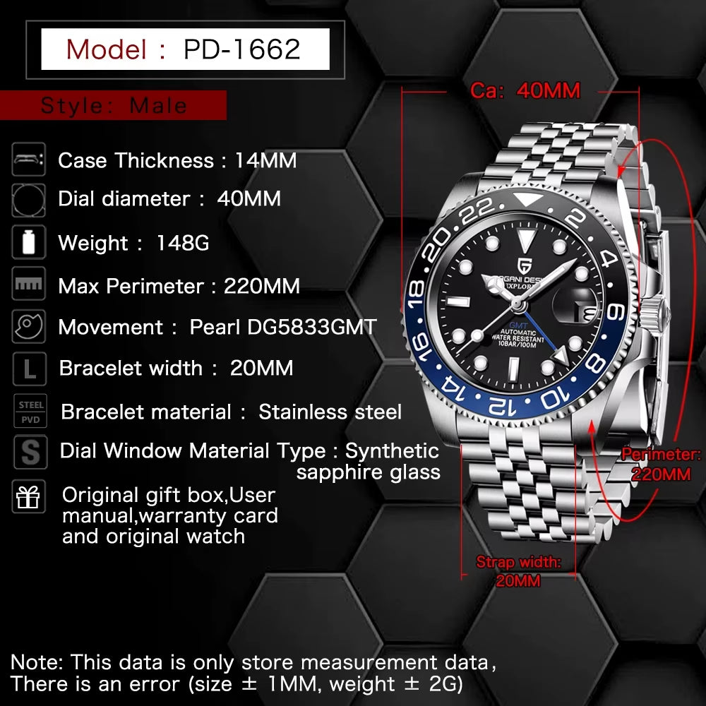 Men Automatic Watches Sapphire Glass 40Mm Ceramic GMT Mechanical Wristwatch Top Brand Sports Waterproof Men Watch