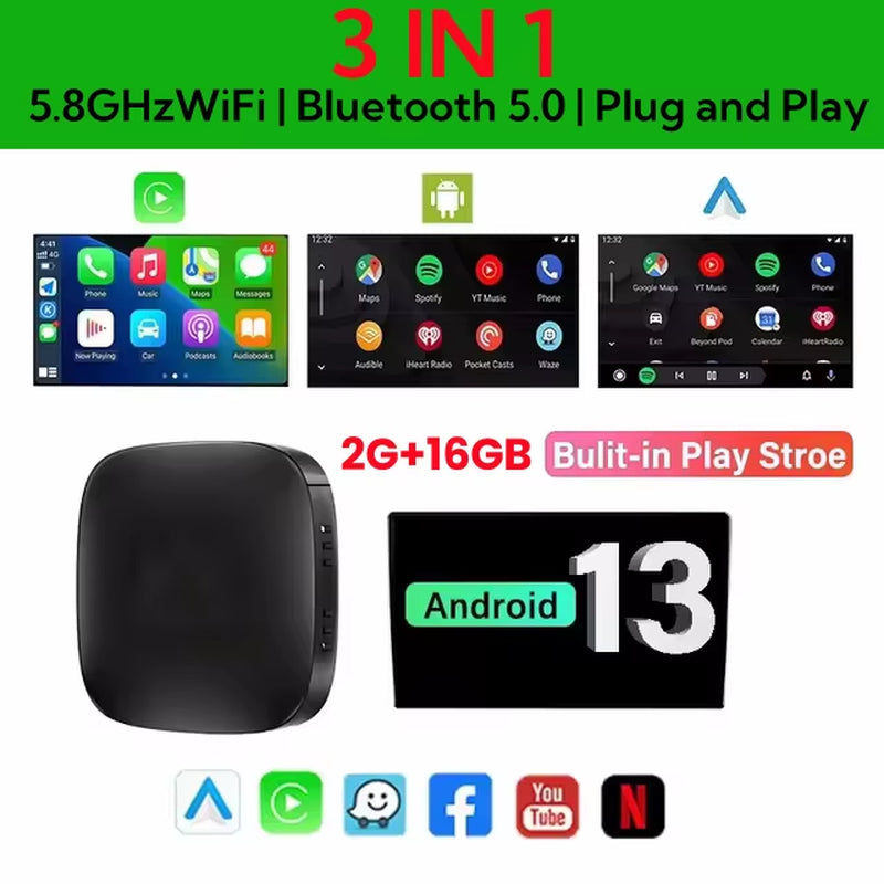 2025 Carplay Smart Ai Box Android Wireless Carplay Android Auto Adapter for Netflix for Youtube Car Intelligent Systems 5Gwifi