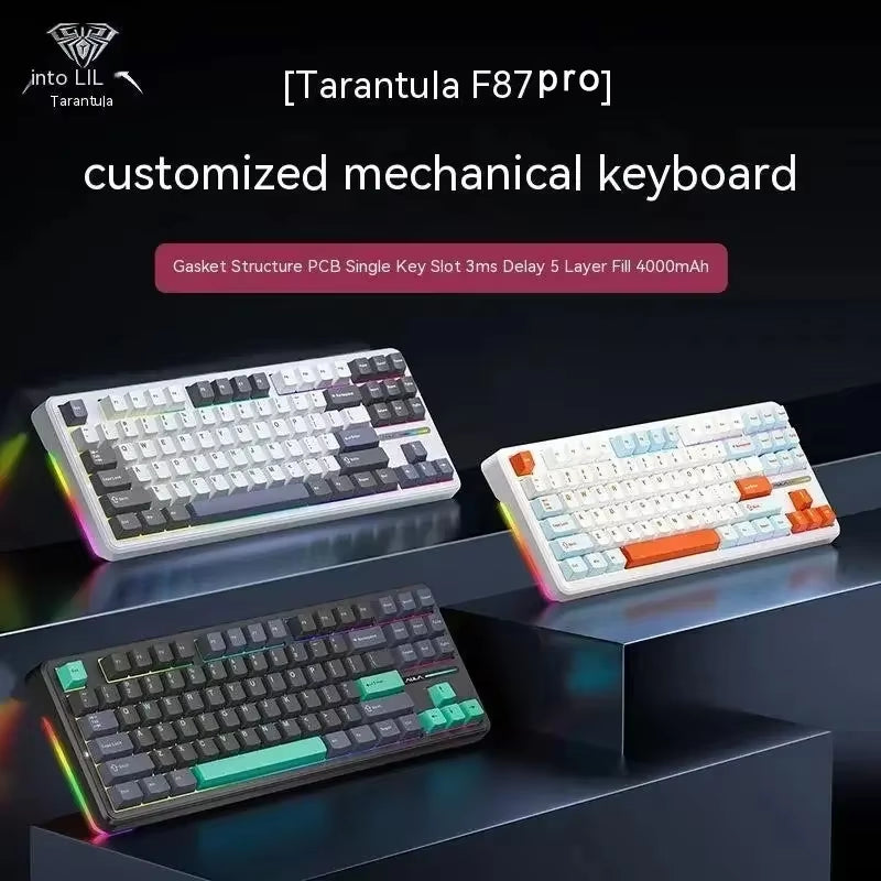 F87Pro Mechanical Keyboard 2.4G/Usb/Bluetooth Tri Mode Wireless 87 Key 5 Layer Silencing Filling Suitable for Gaming+Typing