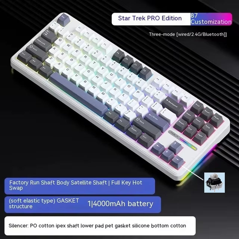 F87Pro Mechanical Keyboard 2.4G/Usb/Bluetooth Tri Mode Wireless 87 Key 5 Layer Silencing Filling Suitable for Gaming+Typing