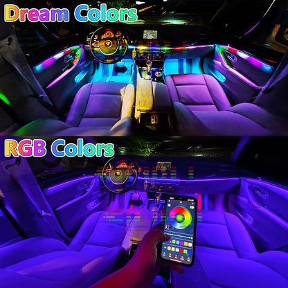 18 in 1 Dual Zone Symphony Streamer Car Ambient Light Interior LED Full Color RGB Neon Acrylic Strip Atmosphere Lighting Kit App