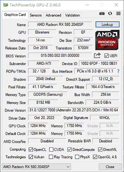 AMD RX 580 8GB 2048SP Gaming Graphics Card GDDR5 256Bit PCI-E 3.0 ×16 8Pin Radeon GPU Rx 580 Video Card Placa De Video